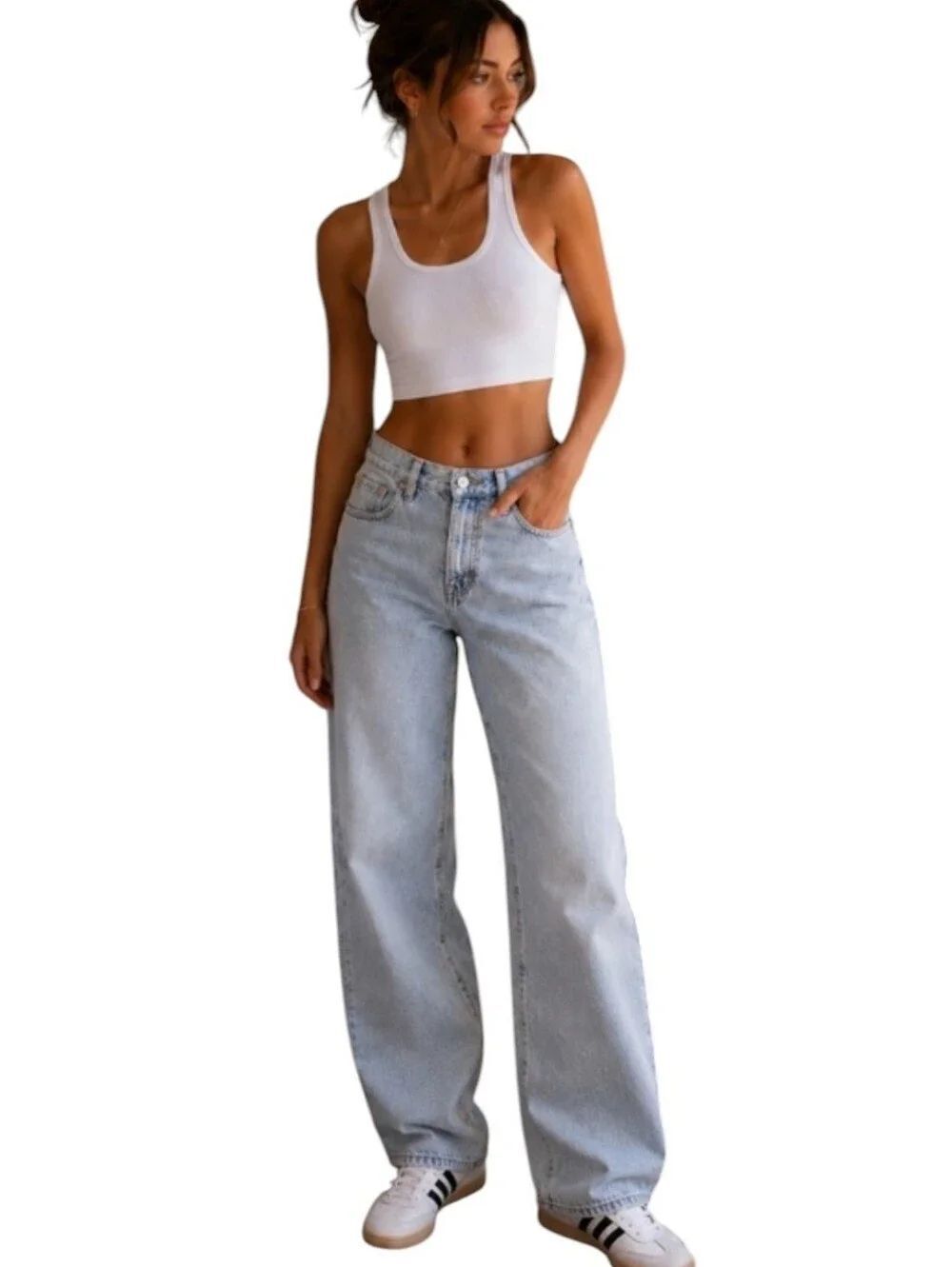 Levi'sβPremium Baggy Dad Wide Leg Jean Rough Hem Light Blue Wash Size 25